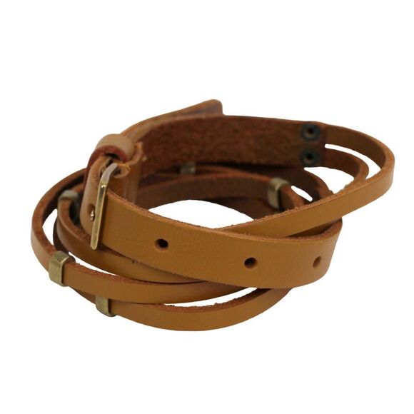 SKINNY STRIPS STUDS BROWN GENUINE LEATHER 0.5"Wd DRESS CASUAL BELT Sz M (E98 - Picture 3 of 11